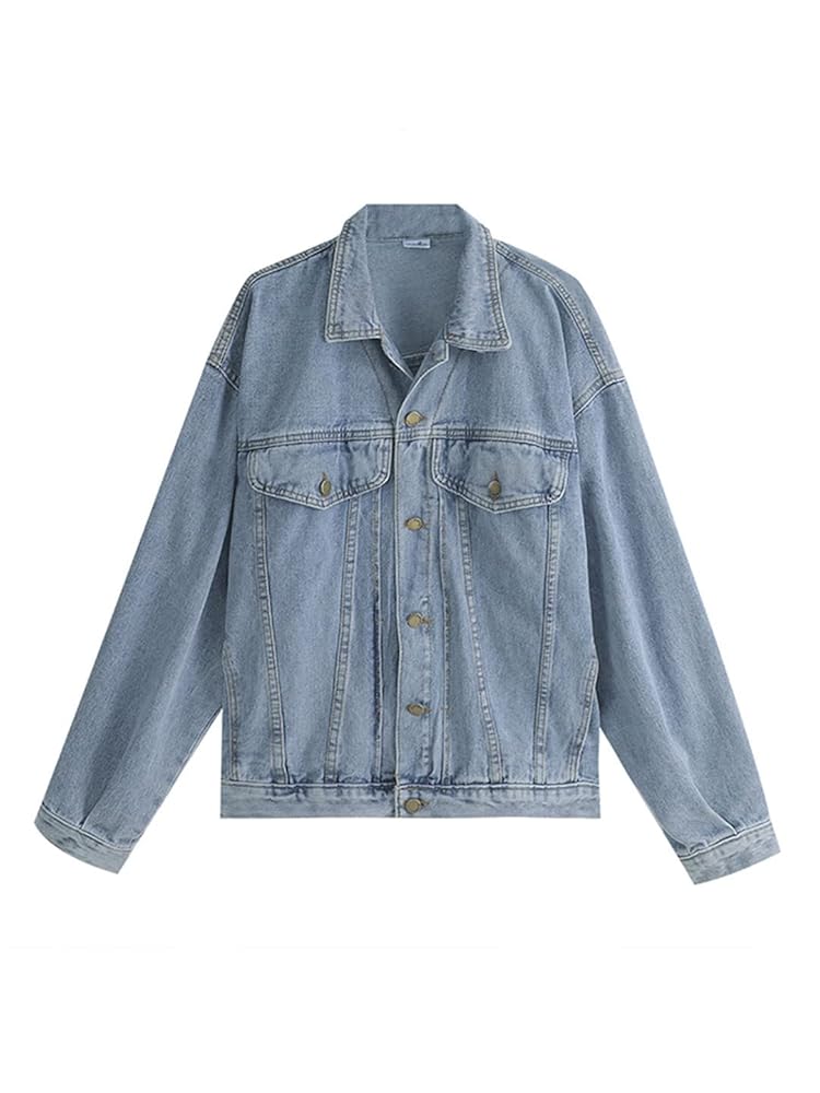 Mkjuuior Korean Oversized Button Denim Women's Jacket Long